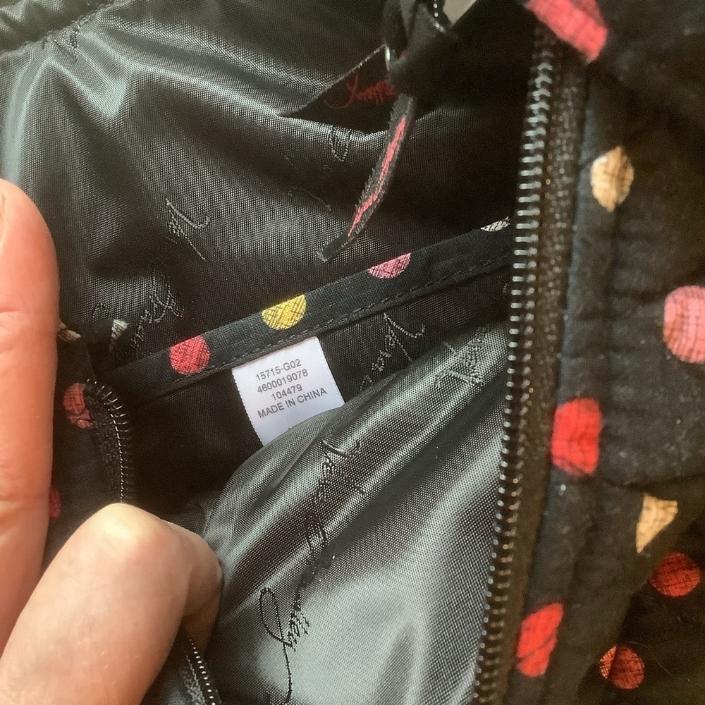 Vera Bradley Quilted Tote Bag Black Multicolor Polka Dots – Like New - Picture 7 of 10